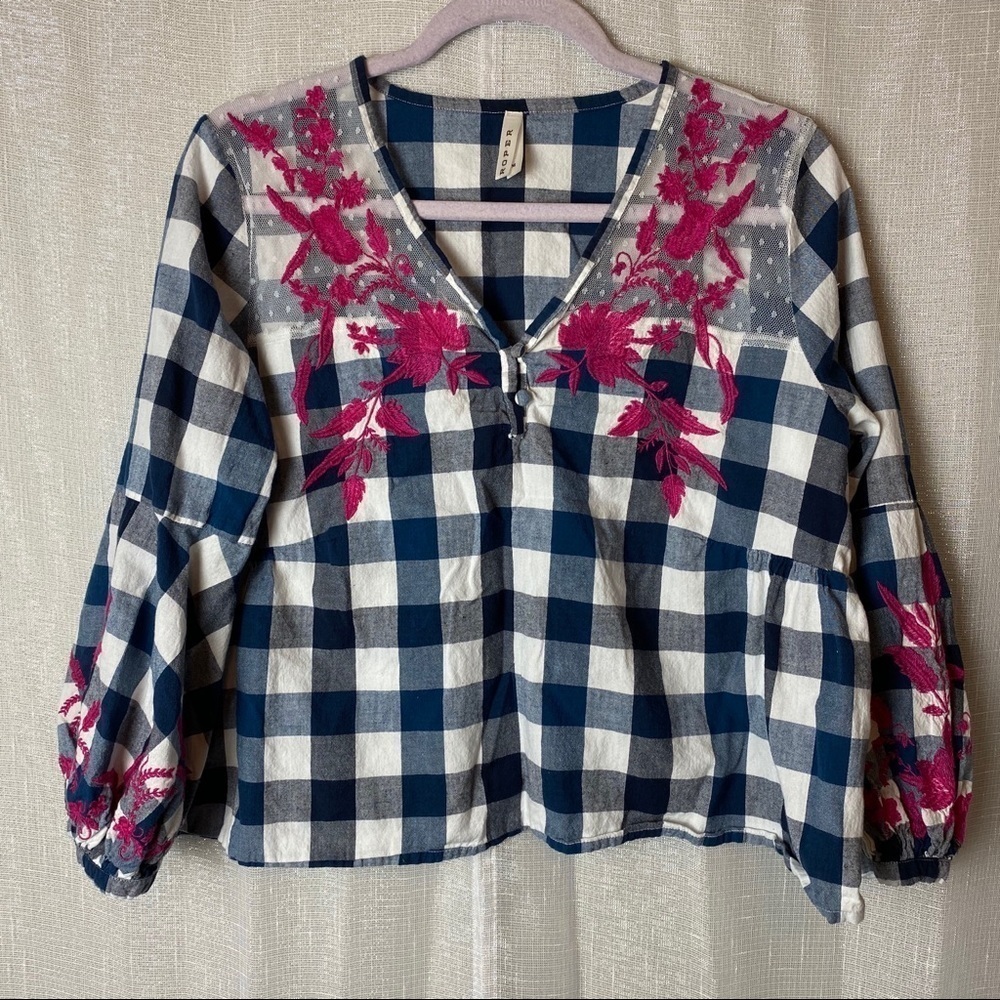 Roper Blue and white with Pink floral top ~M